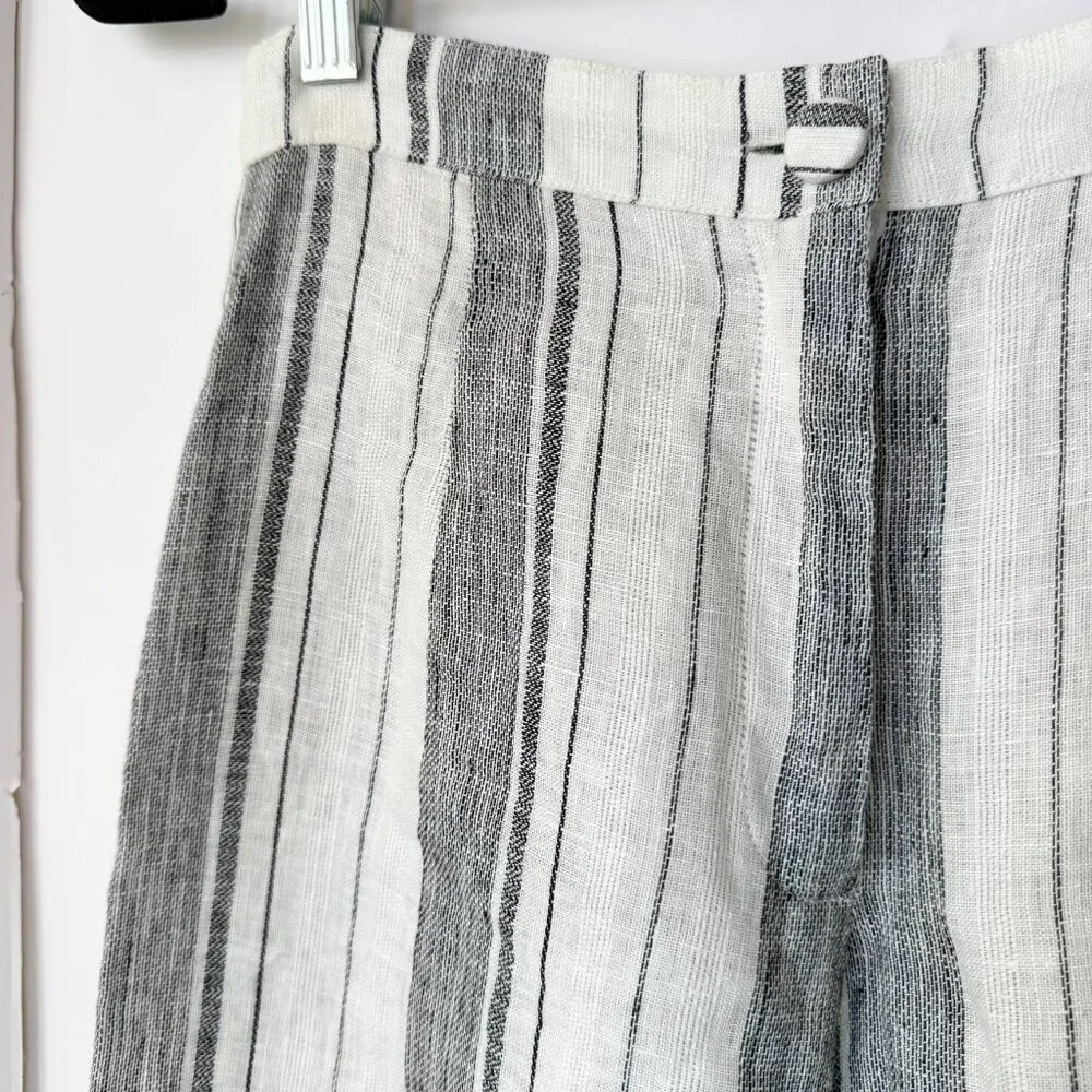 Reformation Romero Striped Linen Wide-Leg Pants White Grey 0